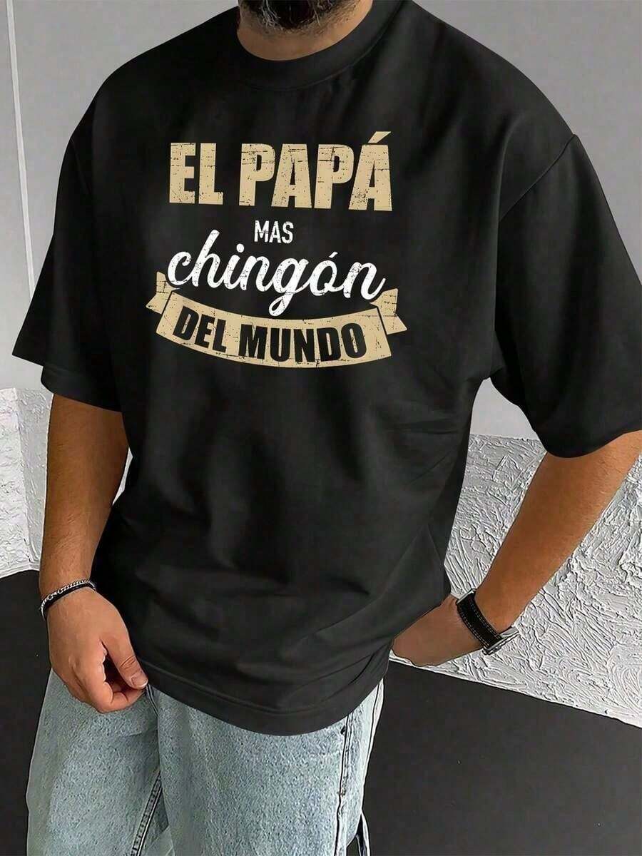 Camiseta para hombre con el genial estampado gráfico "El Papá Más Chingón del Mundo". Camiseta informal de algodón de manga corta para el Día del Padre, uso diario y estilo urbano. Ajuste có - Negro - Ver 1