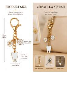 Tooth-Themed Keychain, Vintage Medical Style Personalized Key Chain, Bag Accessory, Birthday Party Favor, Creative Small Gift For Couples - White Teeth - View 3
