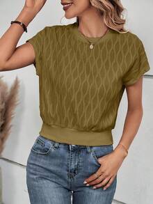 Camiseta de Manga Murciélago de Color Sólido y Direccional - Aceituna - Ver 5
