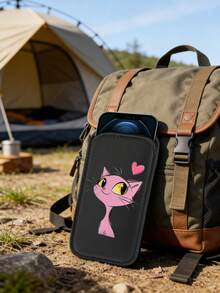 Sarung Pelindung Ponsel Model Baru dengan Motif Kucing Lucu, Tas Penyimpanan Ponsel Luar Ruangan Warna Hitam, Tas Ponsel Model Langsung, Terbuat dari Bahan Neoprene Tahan Guncangan dan Debu, Lapisan Dalam Lembut dan Elastis, Portabel, Unisex - MultiWarna - View 3