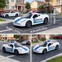 1:64比例 4件組警察運輸卡車玩具套裝，合金與塑膠壓鑄消防車、軍用車、警車與直升機模型，迷你摩擦動力工程拖車，兒童車輛玩具組，適合男孩與女孩的生日禮物 - 藍色 - 查看 9
