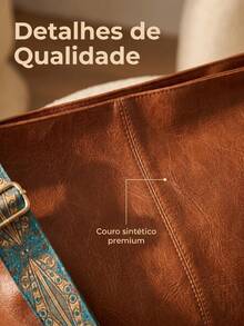 Bolsa Balde Feminina PU de Alta Qualidade, Alça Larga Estampada Ajustável, Estilo Street Casual para Uso Diário bolsas feminina transversal bolsas feminina bolsa bolsa transversal - Castanho - Visão 7