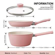 ABKOK Bộ 1/2 chảo chống dính 18cm - Thiết kế tiết kiệm không gian, phù hợp cho người độc thân và các cặp đôi, chảo và bộ dụng cụ nấu ăn được bán riêng lẻ. - Hồng - Xem 15