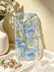 Blue Jellyfish Transparent Phone Case Compatible With IPhone 13 15 16 17pro 17 14 17 17pro Max &Compatible With Samsung Galaxy/A54 A14 A15 S23 S24 S24ultra S25 A07 A17 S26 A57 Ocean Style Girly Shockproof Soft Shell - Multicolor - View 1