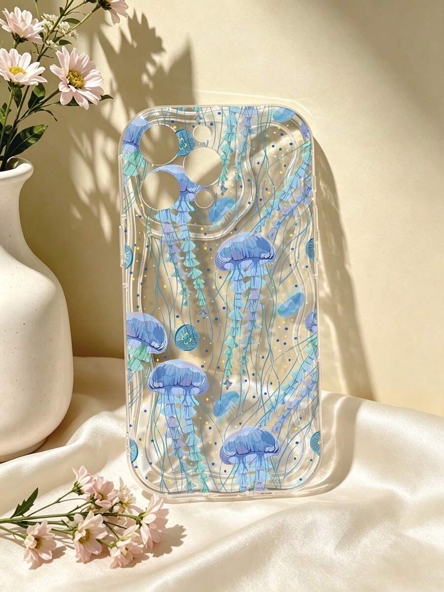 Blue Jellyfish Transparent Phone Case Compatible With IPhone 13 15 16 17pro 17 14 17 17pro Max &Compatible With Samsung Galaxy/A54 A14 A15 S23 S24 S24ultra S25 A07 A17 S26 A57 Ocean Style Girly Shockproof Soft Shell - Multicolor - View 1