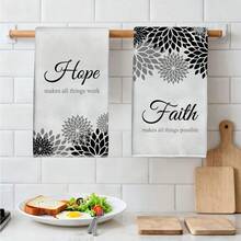 MEMNUN 2件裝黑灰色幾何花卉大麗花剪影 Hope & Faith 文字印花圖案廚房毛巾 40*60cm 超細纖維柔軟吸水抹布 手巾 家居裝飾 廚房裝飾 聖誕裝飾 烹飪烘焙茶巾 廚房配件 可機洗 清潔用品 適合餐廳廚房日常裝飾與禮物 全季節適用 - 彩色 - 查看 6