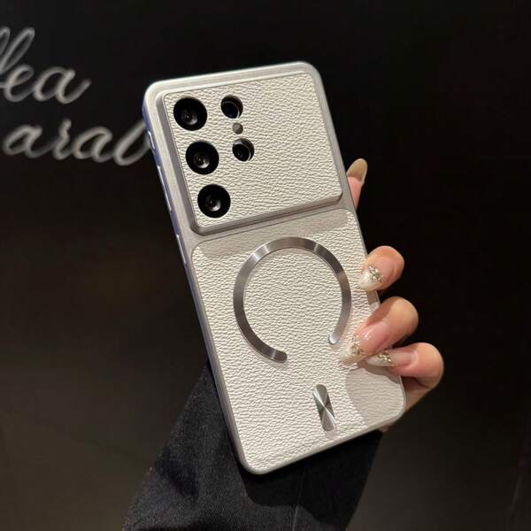 奢華復古荔枝紋磁吸無線充電手機殼 適用 Galaxy S26Ultra S26Plus S25Ultra S24Ultra S25 S24 Plus 大開窗鏡頭保護 PU 皮革防摔緩衝軟背蓋