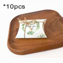 Wedding Mori Style Kraft Paper Green Leaf Pillow Shaped Creative Candy Box - Multicolor - View 7