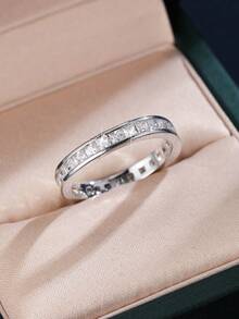 1pc Elegant Minimalist Square Full Zirconia Pave Inlay Ring For Women, Suitable For Daily, Office, Street, And Date Wear - Ring - View 25
