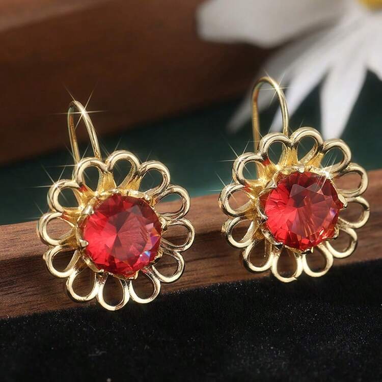 優雅鏤空花朵耳環，婚禮與宴會的優雅飾品 - 金色 - 查看 1