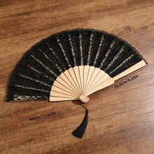 Vintage Lace Folding Fan, Elegant Handheld Fan For Wedding & Party - Lace Fan / With Tassel - View 8