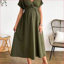 VUUG
 Cheriluna Maternity Vestido elegante de manga corta con cuello en V y cintura retorcida, estilo vuelo, para maternidad, verano - Verde militar - Ver 6
