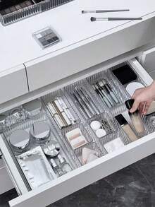 1/2/4/6/10pcs Large Capacity Transparent Drawer Organizer - Built-In Stationery And Cosmetics Combination Storage Box, With Miscellaneous Storage Box - Suitable For Home Office Countertop Desktop Organization Solution - Transparent - View 3
