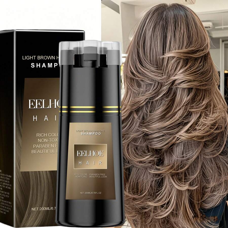 Hair Dye Shampoo, Hydrating Formula With Ginseng Extract, Reishi Extract, Black Sesame Seed Extract, Strengthen & Repair Dry Damaged Hair, Scalp Care For Daily Use - 淺棕色 - 查看 1