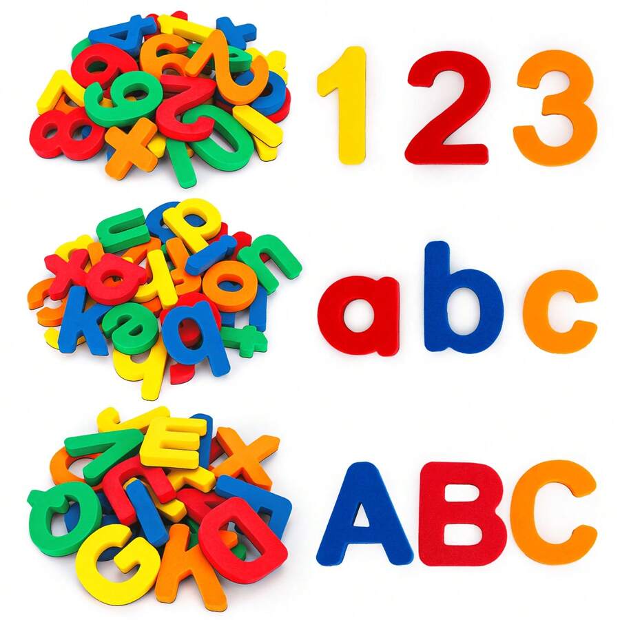 兒童磁性字母與數字貼紙，包含大寫字母、小寫字母、數字與符號，趣味拼字學習玩具，教室學習教育拼字玩具，最佳生日節日禮物