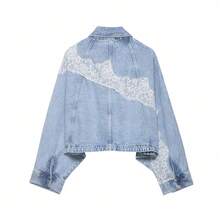 Women Autumn Vintage Lace Trimmed Loose Fit Long Sleeve Denim Casual Jacket - Blue - View 10