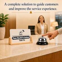 Desk Service Bell Kit With Please Ring Bell For Assistance Sign, Front Desk Bell For Service With Acrylic Counter Sign And Beech Wood Stand For Office Reception, Retail Store, Clinic, Warehouse - As Pic - View 4