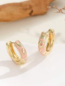 1 Pair Fashionable New Gold-Plated Copper Flower Pattern Enamel Filigree Jewelry Earrings For Women And Girls - Pink - View 4