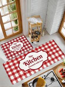 1件紅白格子 This Kitchen 印花廚房墊，美式鄉村風長款防污墊，紅白格紋浴室墊，This Kitchen 條紋地毯，廚房腳墊，防污防油廚房地板墊，舒適格子廚房防油墊，適用於客廳、餐廳、廚房、水槽區、室內玄關裝飾，適合派對、節日、聚會、禮物、晚餐派對，地毯、門墊、廚房地板墊、區域地毯、廚房用品、廚房裝飾、廚房墊、廚房地板墊、廚房套裝、泡棉墊 - 紅白格紋廚房標語 - 查看 5