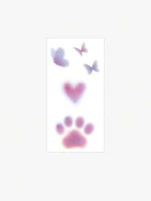 1pc Dreamy Gradient Purple Pink Heart Butterfly Cat Claw Pattern Tattoo Sticker, Temporary Tattoo Sticker, Simulated Tattoo Design, Suitable For Travel, Music Festival, Games, Graduation Gifts, Lasts For 3-5 Days - Multicolor - View 4