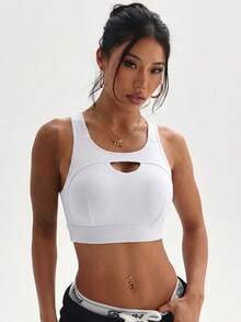 Women's Black Fashionable Removable Padded Criss-Cross Back Sports Knit Bra - White - View 4