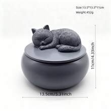 1個樹脂手工雕刻貓咪骨灰罈裝飾品，創意家居裝飾，寵物紀念盒工藝品，貓主必備 - 彩色 - 查看 3