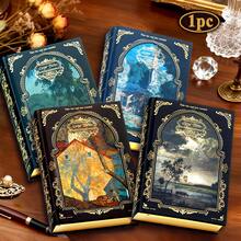 1Pc A5,192Pages,Hot-Stamped Oil Painting Landscape Pattern Hardcover Notebook, Vintage-Style Ruled Pages, Portable Travel Journal, Perfect Gift, School & Office Supplies, Creative Gift - A5 - View 2
