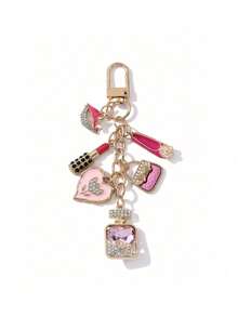Luxurious Rhinestone Beauty Themed Keychain, Gold Dripping Oil Multi Pendant Bag Hanging Accessory, Sparkling Crystal Fashionable Key, Cute And Gorgeous Keychain Suitable For Keys, Handbags, Backpacks And Car Keys, Suitable For Daily Use, Shopping - Multicolor - View 12