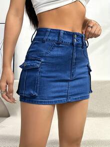 Women's Denim Mini Skirt - Blue - View 4