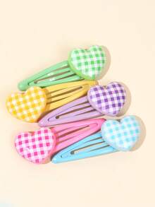 10 piezas Clips BB de corazón color pastel para niñas, clips de pelo de corazón a cuadros kawaii, lindos clips de pelo con broche, regalo para niñas, barrettes, tocado para uso diario y fiestas, accesorios para el cabello de adolescentes - Multicolor - Ver 7