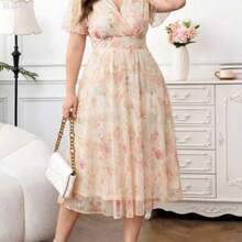 yonghongmaoyi1 Reflora Vestido floral elegante de talla grande, verano - Rosa - Ver 1