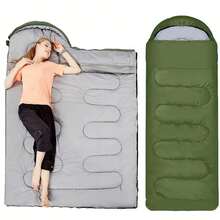 3-4 SEASON SINGLE SLEEPING BAGS CAMPING RECTANGULAR ENVELOPE ZIP UP KIDS ADULT - Army Green - View 8
