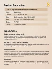 D8 Type C 有線入耳式耳機，附麥克風與音量控制，相容 IP17/16/16 Pro/16 Pro Max/15/15 Plus/15 Pro/15 Pro Max/Air 4/5/Galaxy S23/S22/S21/S20/Ultra Note 10/20 - 玫瑰金 - 查看 12