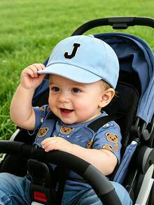 1pc Children's Customizable 26 Letter Embroidered Blue Baseball Cap, Unisex Baby Sun Hat, Suitable For Outdoor Activities And Daily Wear, Sun Protection - Blue - View 2