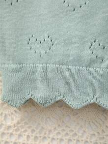 Áo cardigan len cổ tròn cho bé gái mùa xuân/hè, họa tiết trái tim ren + họa tiết trái tim đan hở, phong cách nhẹ nhàng thanh lịch, phù hợp đi chơi, tụ tập hoặc vui chơi - Màu xanh Cadet - Xem 5