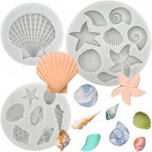 3pcs Ocean Theme Cake Gummy Silicone Molds Shell Conch Starfish Coral Baking Molds For DIY Cake Decoration Chocolate Candy Polymer Clay Craft Projects - Light Grey - View 1