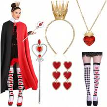 5pcs Queen Style Costume Accessory Set, Includes 1 Shiny Crown, 1 Heart Crown Necklace, Heart Earrings, Queen Wand And Poker Leggings, 1920s Ball Costume Props, Suitable For Cosplay And Costume Party, Applicable For Carnival, Stage Performance, Photography, Valentine's Day Gift, Christmas Gift, Etc. - Multicolor - View 7