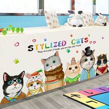1PC Colorful Cute Cat Wall Decal, Cartoon Cat Combination Decorative Sticker, Removable PVC, Game Room / Children's Bedroom / Nursery Decoration - View 7