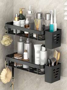 1 pieza Estante de baño de aleación de aluminio, toallero, estante de almacenamiento montado en la pared para champú y cosméticos, organizador de ducha, estante de almacenamiento sobre el fregadero de la cocina - Negro - Ver 8
