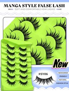 GROINNEYA 7 Pairs Comic Wet Eyelashes Cartoon Style Pointed Cat Eye False Eyelashes Natural Anime False Lashes, Delicate Korean Makeup Lashes, Japanese Cosplay False Lashes, Thick Dramatic False Eyelashes - Black - View 3