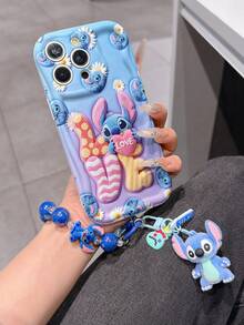 Disney Has Authorized, Phone Case - Chain Set, The Stitch Lilo & Stitch 3D Phone Case Plus A Silicone 3D Stitch Bracelet With Metallic Ring Removable Bracelet, Stitch And Angel Pattern, Compatible With Iphone17/16/15/14/13/12/11/XS/XR/X Plus Pro Max, A Stylish Cartoon Phone Case, The Perfect Gift Choice, Phone Protection, Durable Phone Cover, Great Gift For Friends And Family. - 白色 - 查看 1