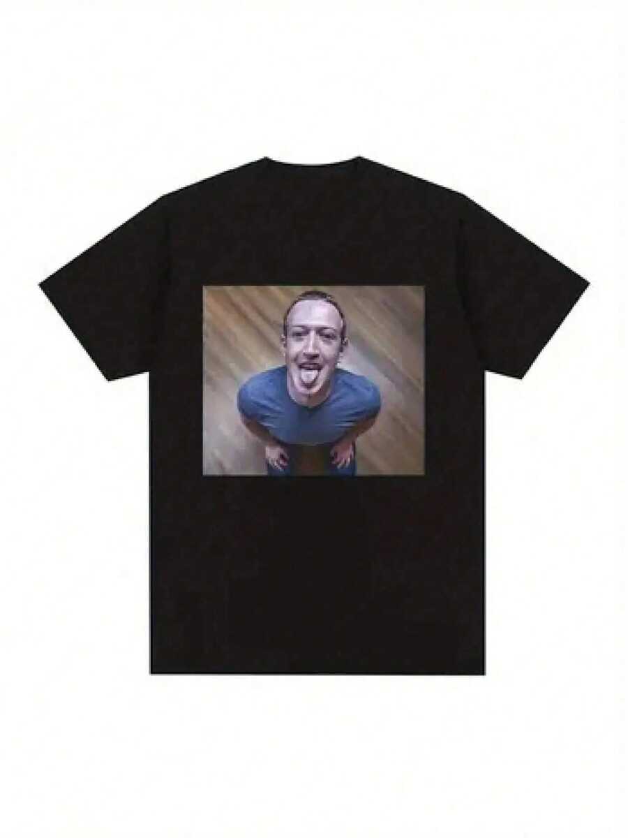 Funny Brain Rotting Meme T-Shirt Mark Zuckerberg Good Boy Joke T-Shirt, Suitable For Both Men And Women - Perfect Gift For Friends And Family, High-Quality Premium Print Design, Men's T-Shirt, Men's Summer Clothing, Top-Notch, Summer Top, Streetwear, Unisex - 黑色 - 查看 1