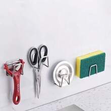 pdva 1/3/4/5pcs Stainless Steel Self-Adhesive Sink Sponge Holder, No Drilling Waterproof Rust-Proof Drainage Rack, Wall-Mounted Steel Wool Storage Hook, Space-Saving Kitchen Sink Organizer, Multi-Functional Kitchen And Bathroom Cleaning Tool Storage Rack, Home Storage Accessories - Multicolor - View 4