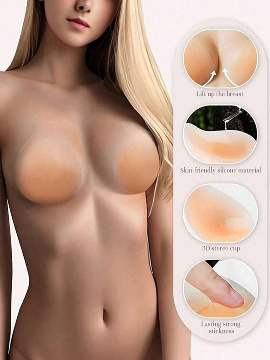 1 Peça Capas de Mamilo Invisíveis de Silicone Anti-Atrito, Design Antiderrapante de Elevação e Agrupamento para Sessões de Fotos de Casamento, Vestidos Sem Alças e Viagens à Praia, Modelando as Curvas do Busto para Férias de Viagem - multicolorido - Visão 1