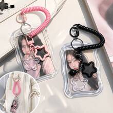 1pc Star Pattern Transparent Card Holder Keychain, Acrylic/PC Wear-Resistant Photo Card Holder, With Spring Rope, Anti-Deformation Creative Case, Suitable For Photo Cards, Bus Cards, Subway Cards And Student Cards, Back To School Supplies - One Size - View 9