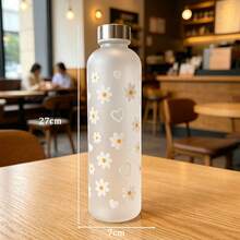 1件裝夏季1000ml磨砂塑料水瓶，極簡雛菊圖案印花，便攜式，適合返校、居家、校園、運動、戶外、禮品 - 白色 - 查看 5