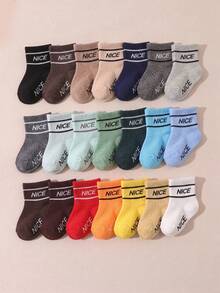 10 pares de calcetines de media caña con estampado de letras NICE y doble raya, estilo aleatorio, suaves y transpirables, calcetines deportivos adecuados para niños pequeños, bebés, recién nacidos, regalo para baby shower - Multicolor - Ver 5