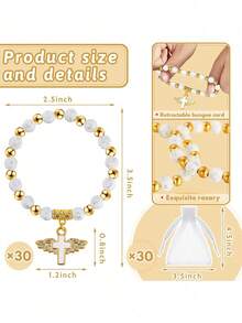 12pcs Baptism Souvenirs Acrylic Pearl Elastic Bracelets With White Organza Bags, Christ Baptism/Communion Party Guest Favors - Multicolor - View 3