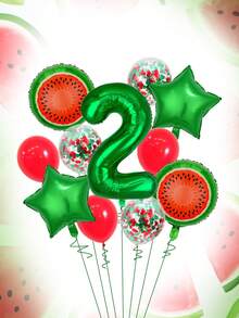 11pcs 32-Inch Red & Green Number Balloon Set, 18-Inch Watermelon Foil Balloon, Star Balloon, 12-Inch Red & Green Foil Confetti Transparent Latex Balloon, Suitable For Birthday Party, Watermelon Party, Summer Party Decoration - Multicolor - View 17
