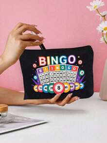 "Bingo"字母印花旅行盥洗包，卡通趣味多功能帆布包，充電器收納包，旅行必備化妝包：女孩旅行生存包，男女通用拉鍊包，化妝品、彩妝與旅行必備輕便收納包，適合青少年的完美禮物，生日與旅行配件，節日禮物，母親節禮物 - 彩色 - 查看 1